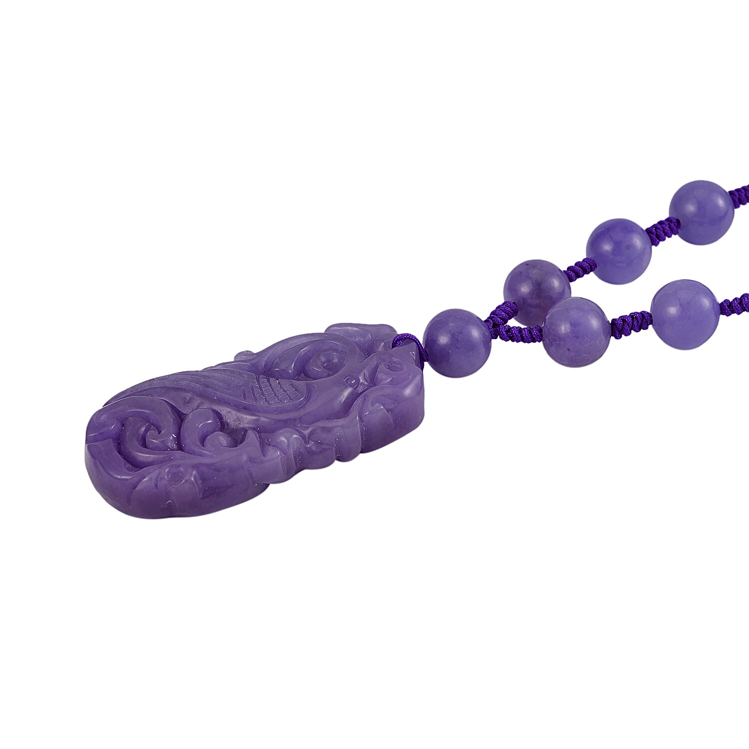 Purple Jade Beads Necklace (Size - 20) in Rhodium Overlay Sterling Silver 560.70 Ct.