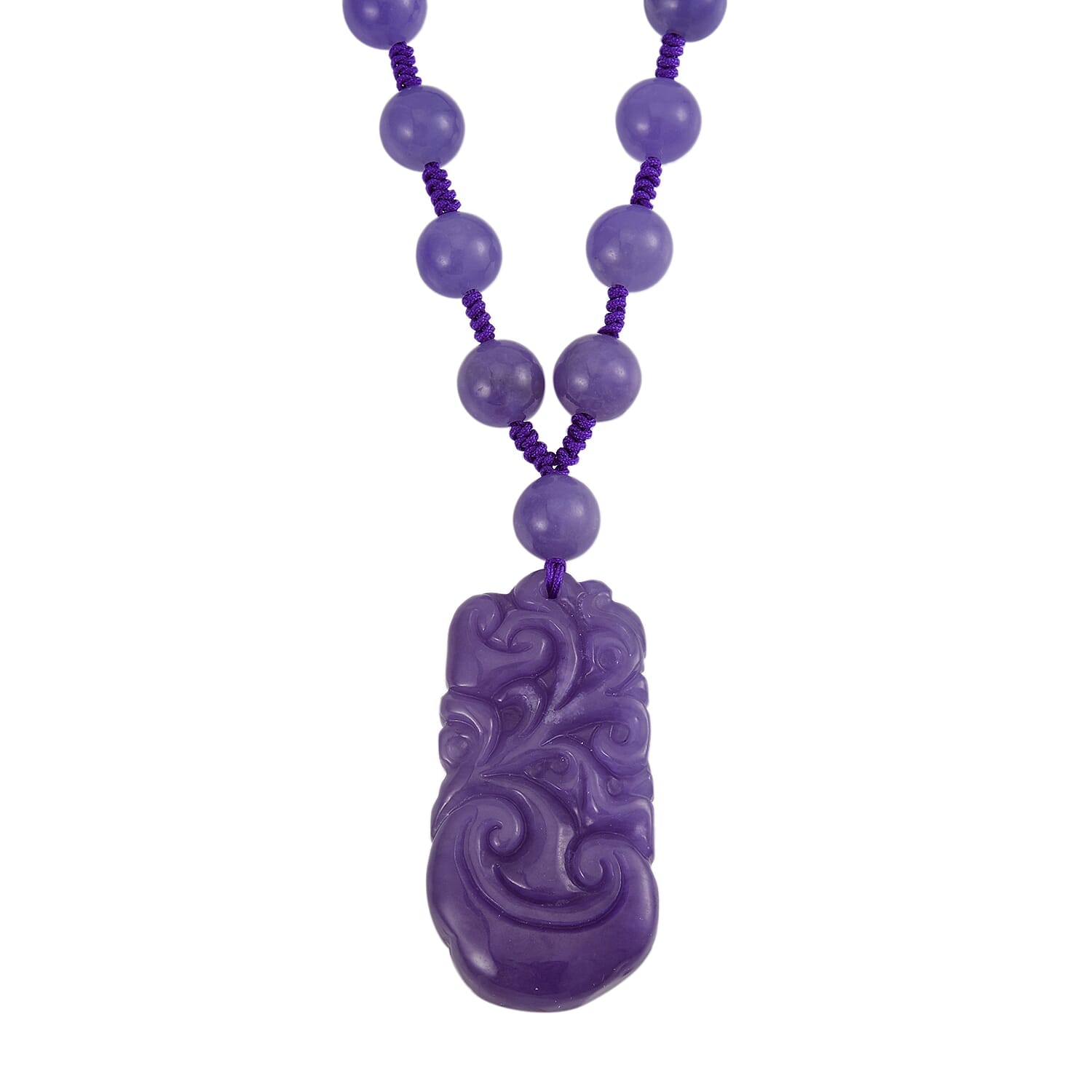 Purple Jade Beads Necklace (Size - 20) in Rhodium Overlay Sterling Silver 560.70 Ct.