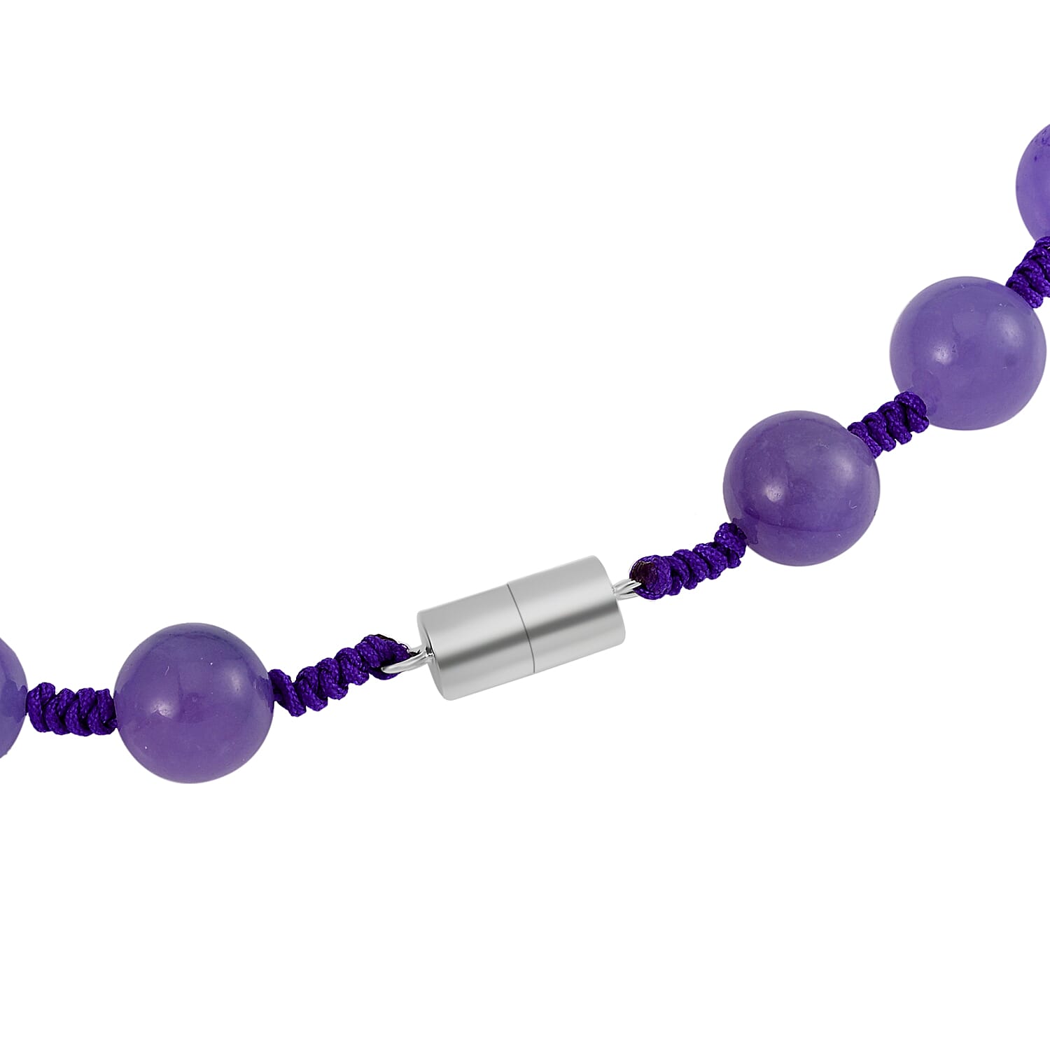 Purple Jade Beads Necklace (Size - 20) in Rhodium Overlay Sterling Silver 560.70 Ct.