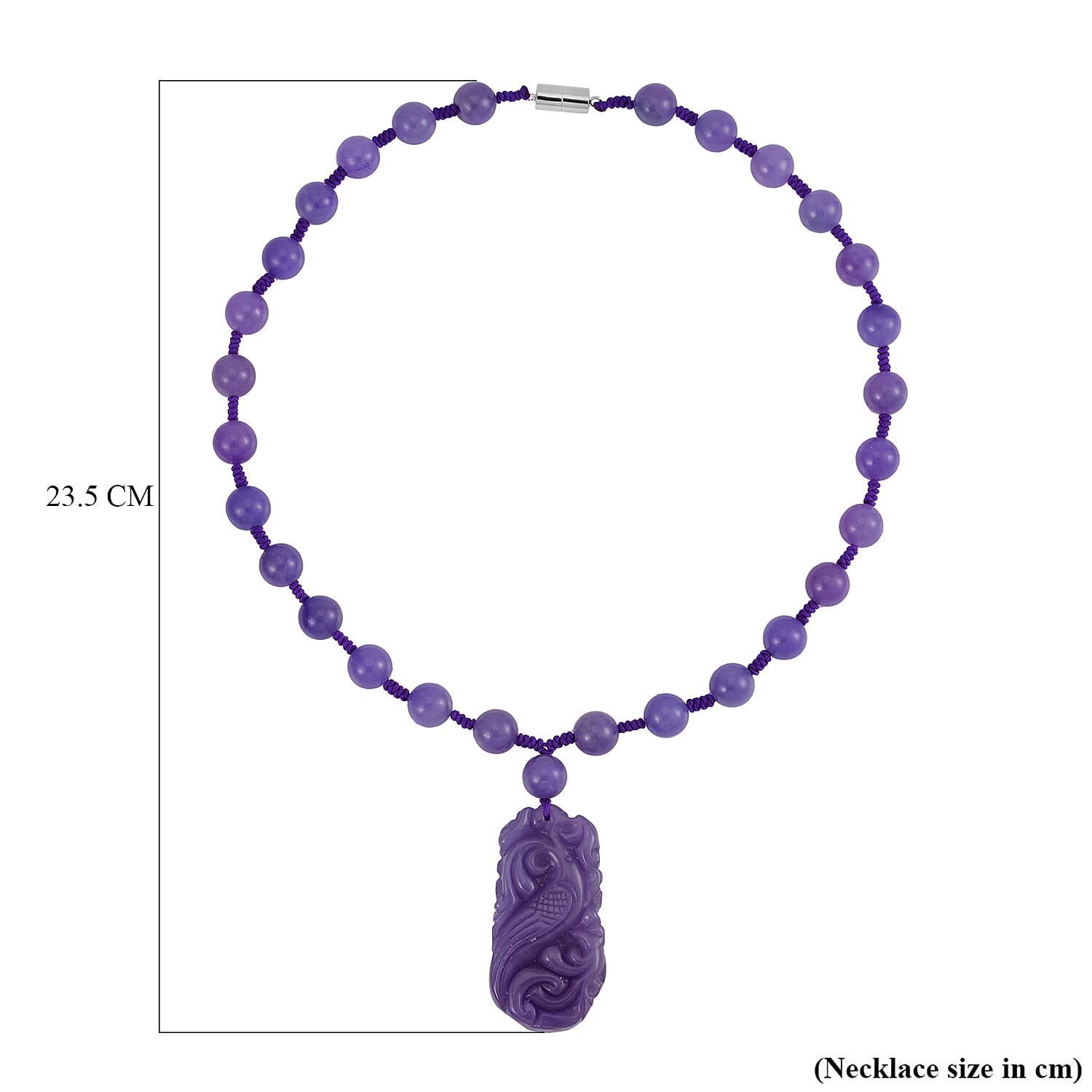 Purple Jade Beads Necklace (Size - 20) in Rhodium Overlay Sterling Silver 560.70 Ct.