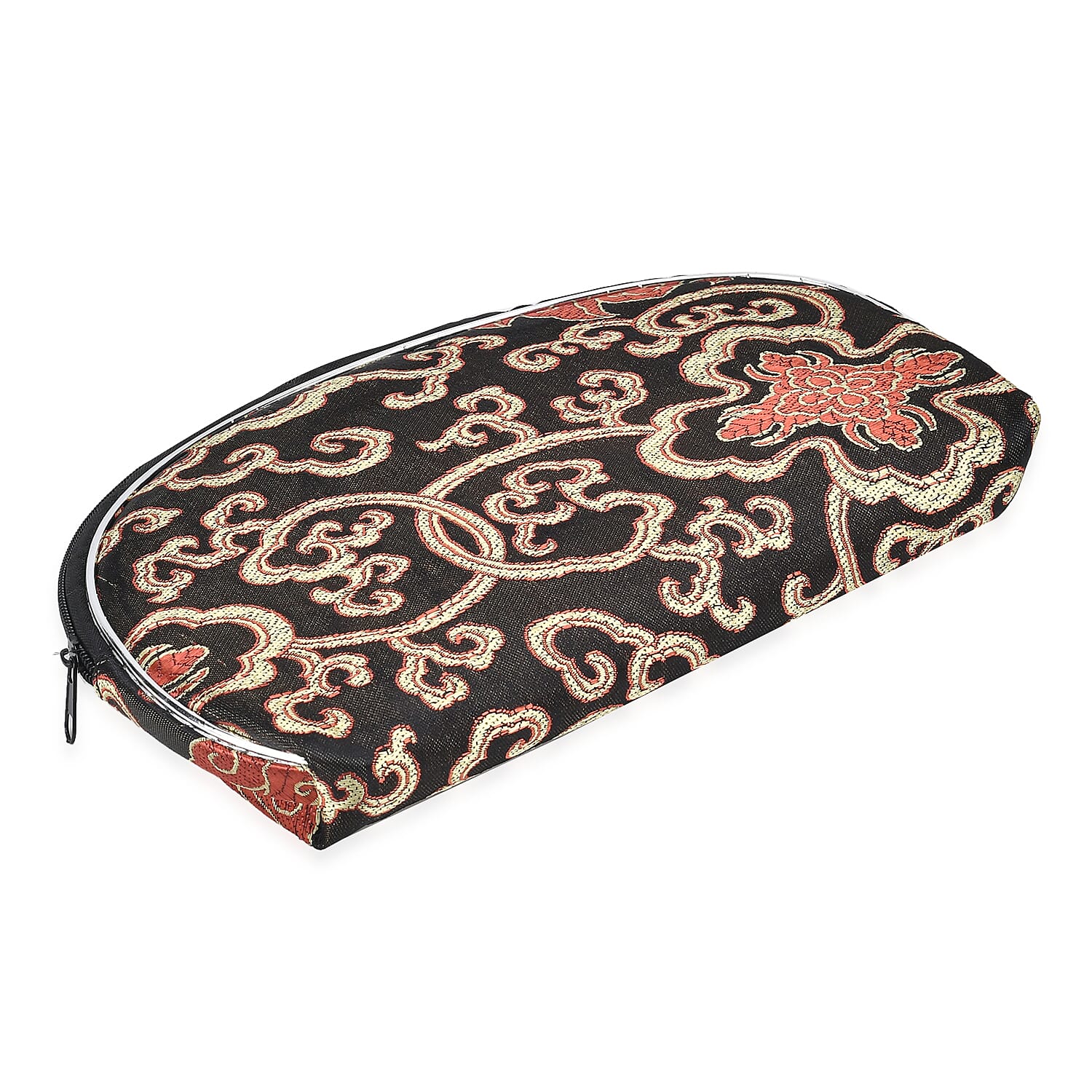 Set of 10 Multi-Colour Floral Embroidered Pouches with Zipper - Black