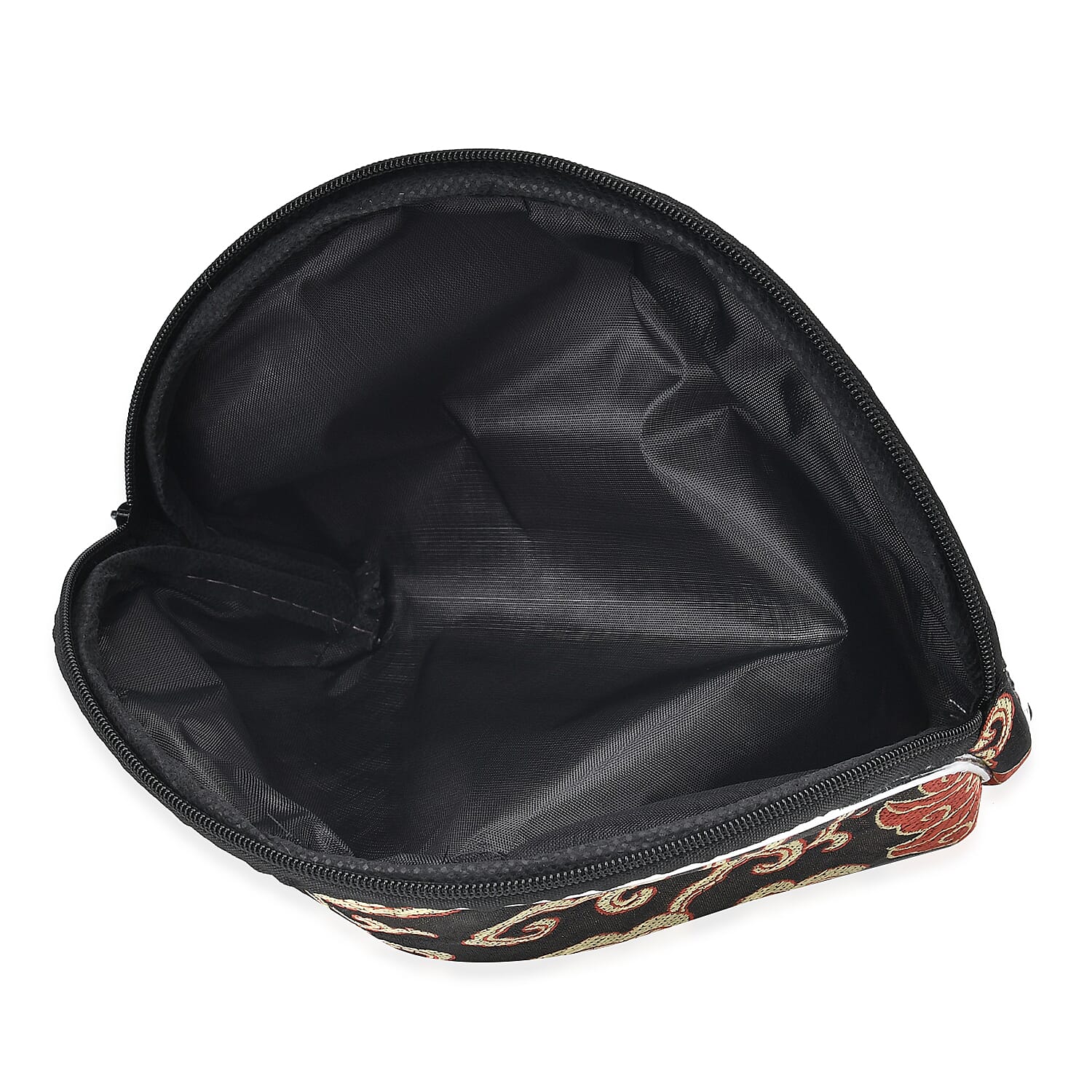 Set of 10 Multi-Colour Floral Embroidered Pouches with Zipper - Black