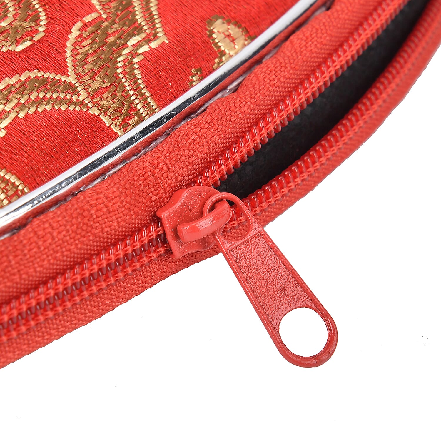 Set of 10 Multi-Colour Floral Embroidered Pouches with Zipper - Red
