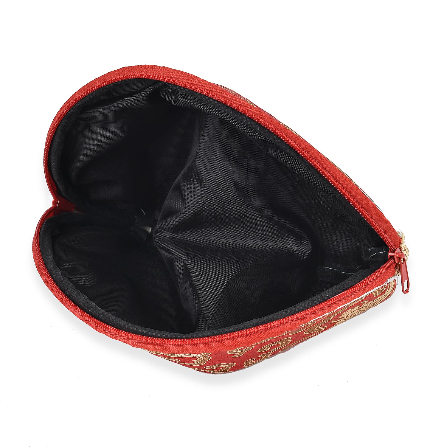Set of 10 Multi-Colour Floral Embroidered Pouches with Zipper - Red