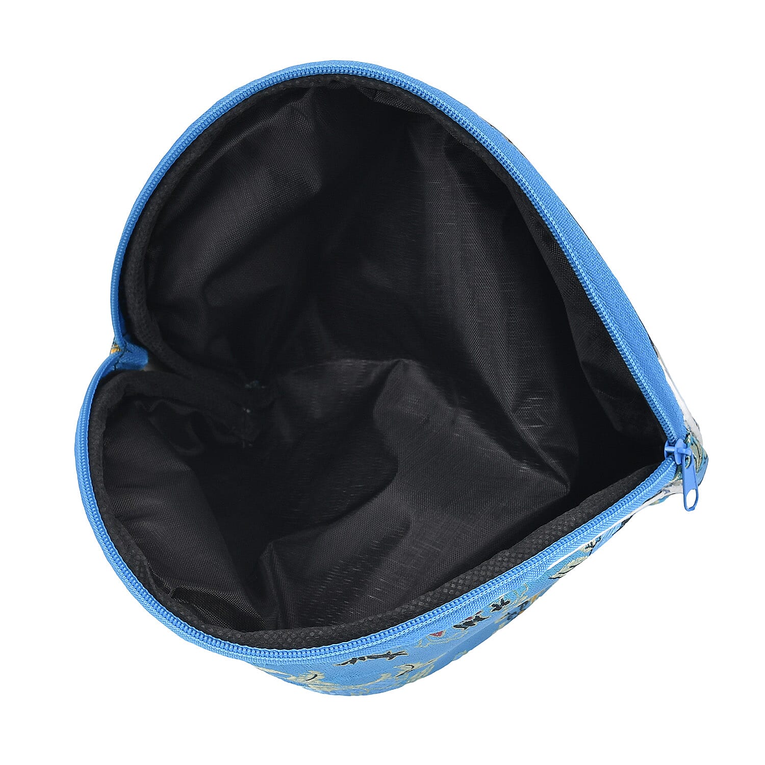 Set of 10 Multi-Colour Floral Embroidered Pouches with Zipper - Teal