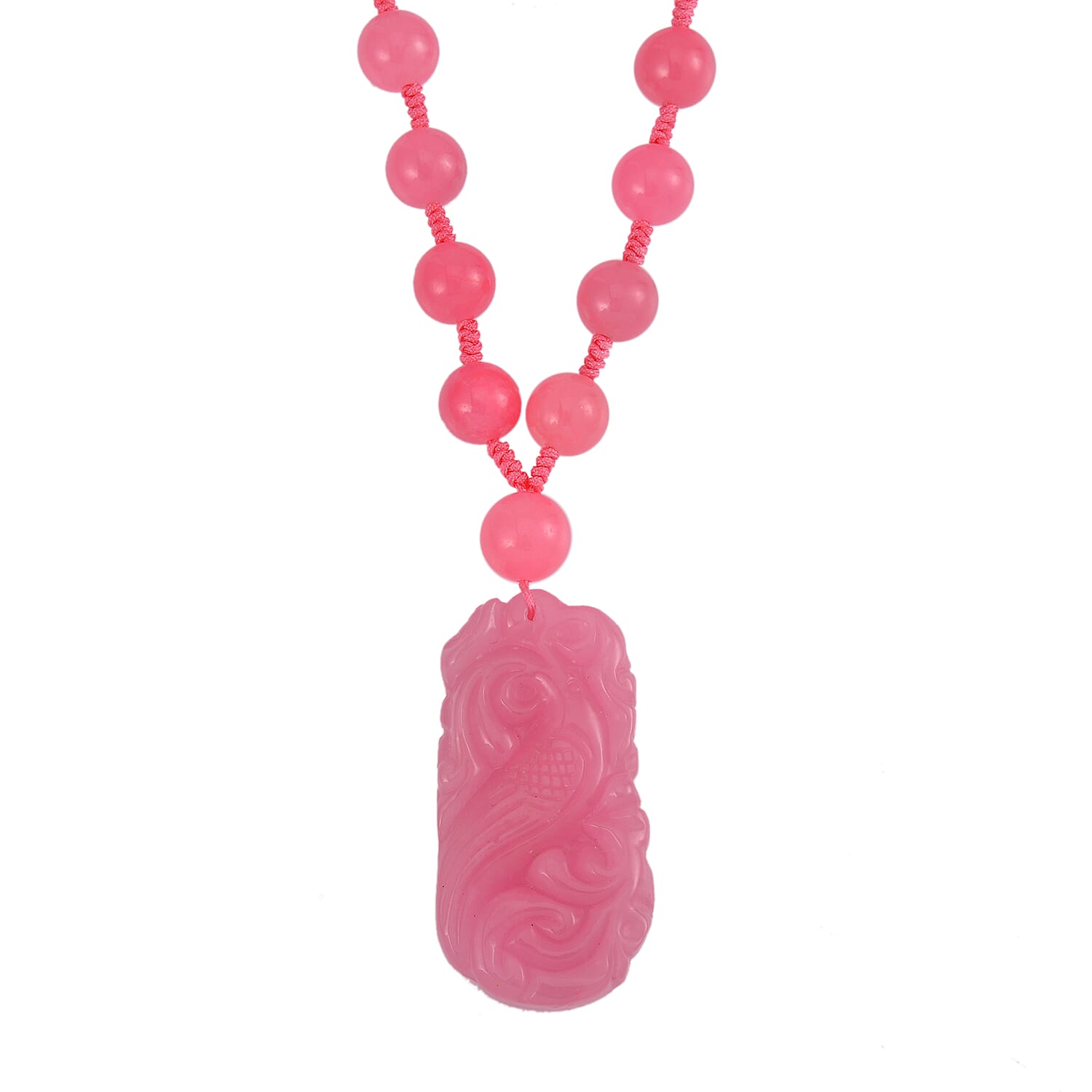 Pink Jade Beads Necklace (Size - 20) in Rhodium Overlay Sterling Silver 560.70 Ct.