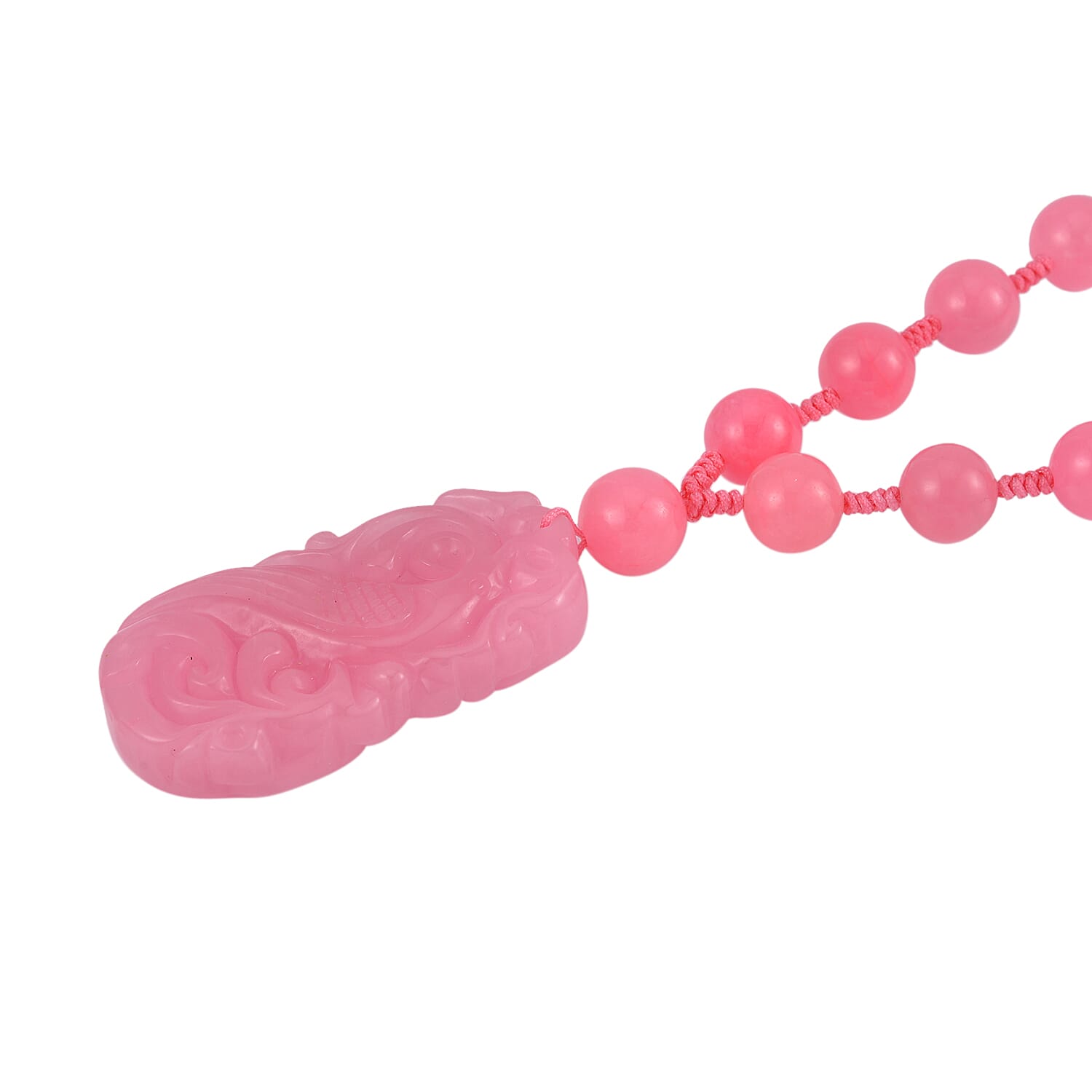 Pink Jade Beads Necklace (Size - 20) in Rhodium Overlay Sterling Silver 560.70 Ct.