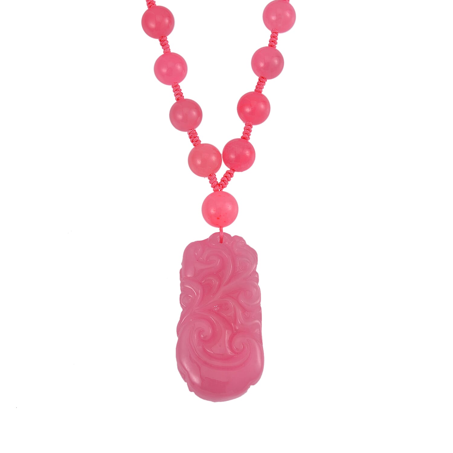 Pink Jade Beads Necklace (Size - 20) in Rhodium Overlay Sterling Silver 560.70 Ct.