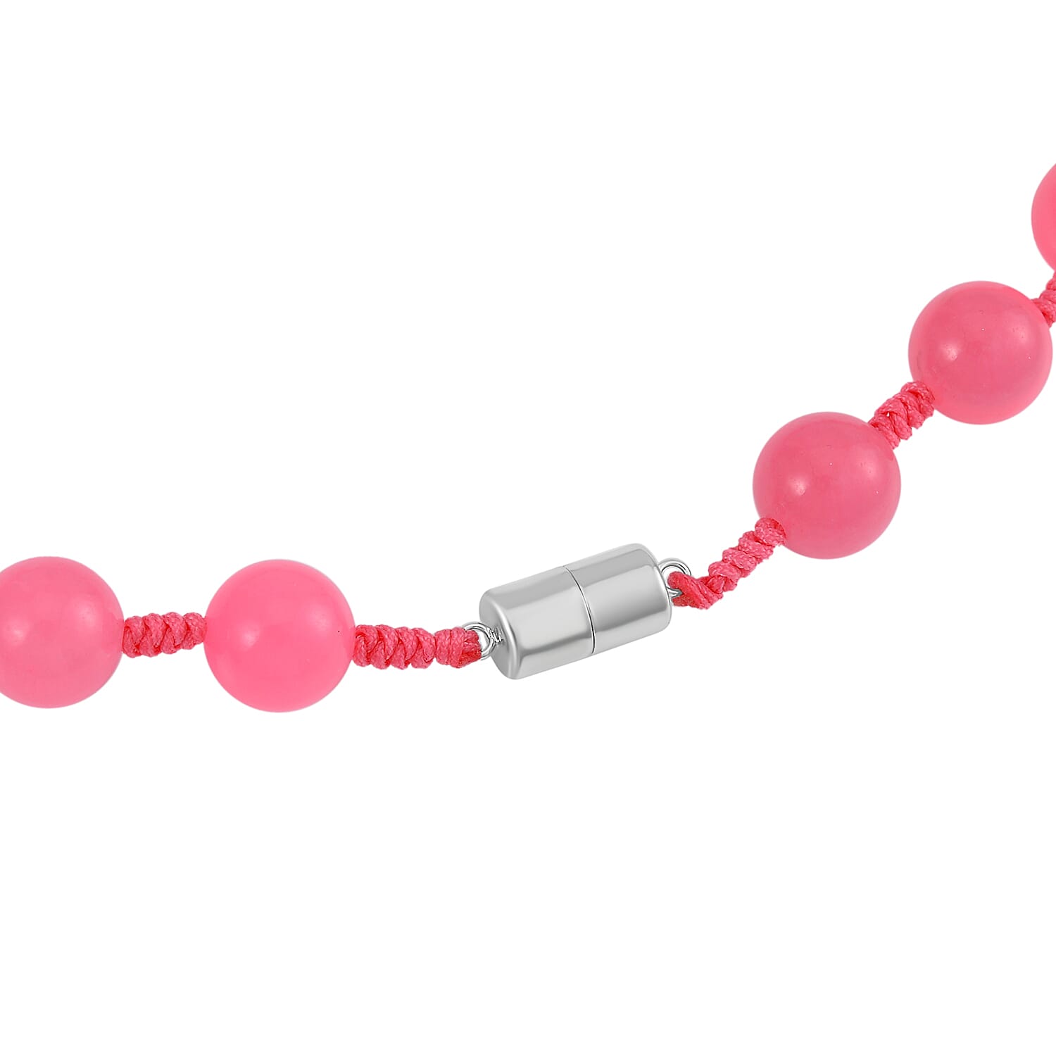 Pink Jade Beads Necklace (Size - 20) in Rhodium Overlay Sterling Silver 560.70 Ct.