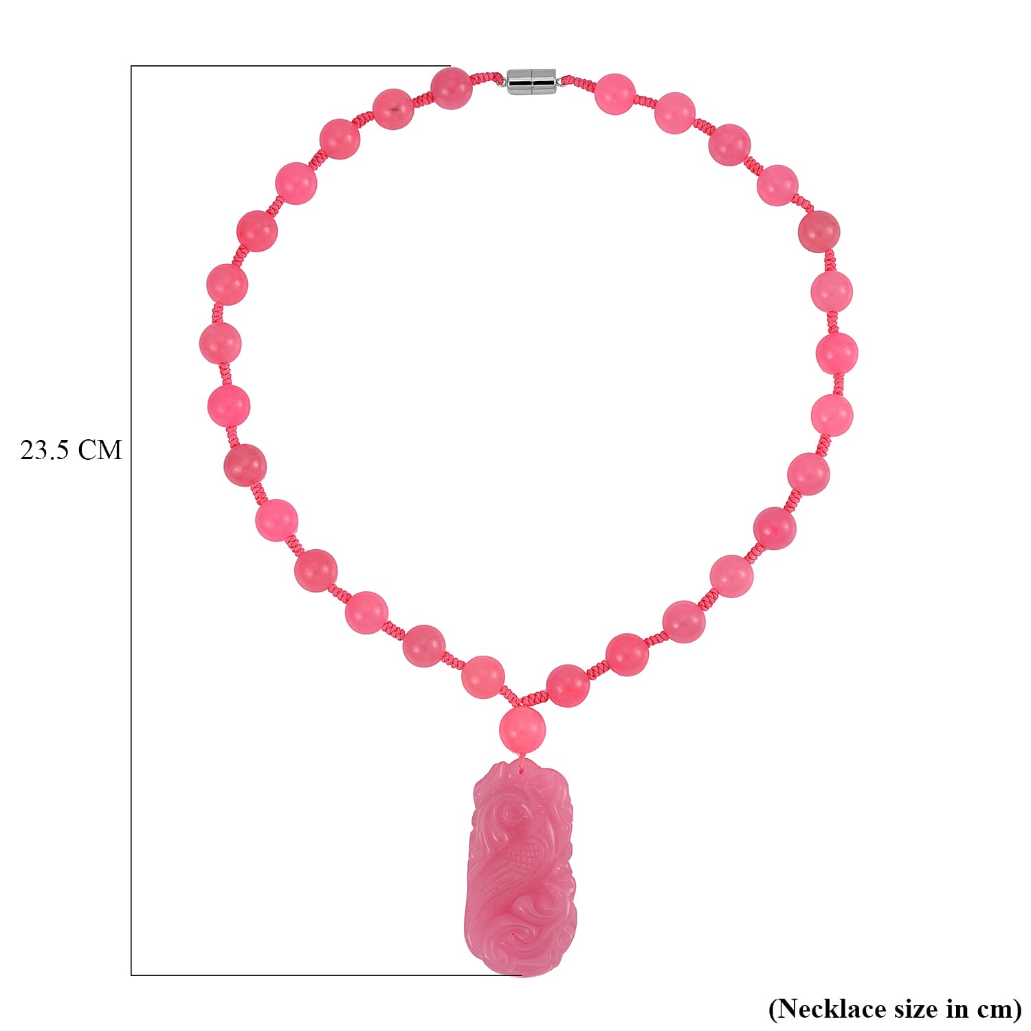 Pink Jade Beads Necklace (Size - 20) in Rhodium Overlay Sterling Silver 560.70 Ct.