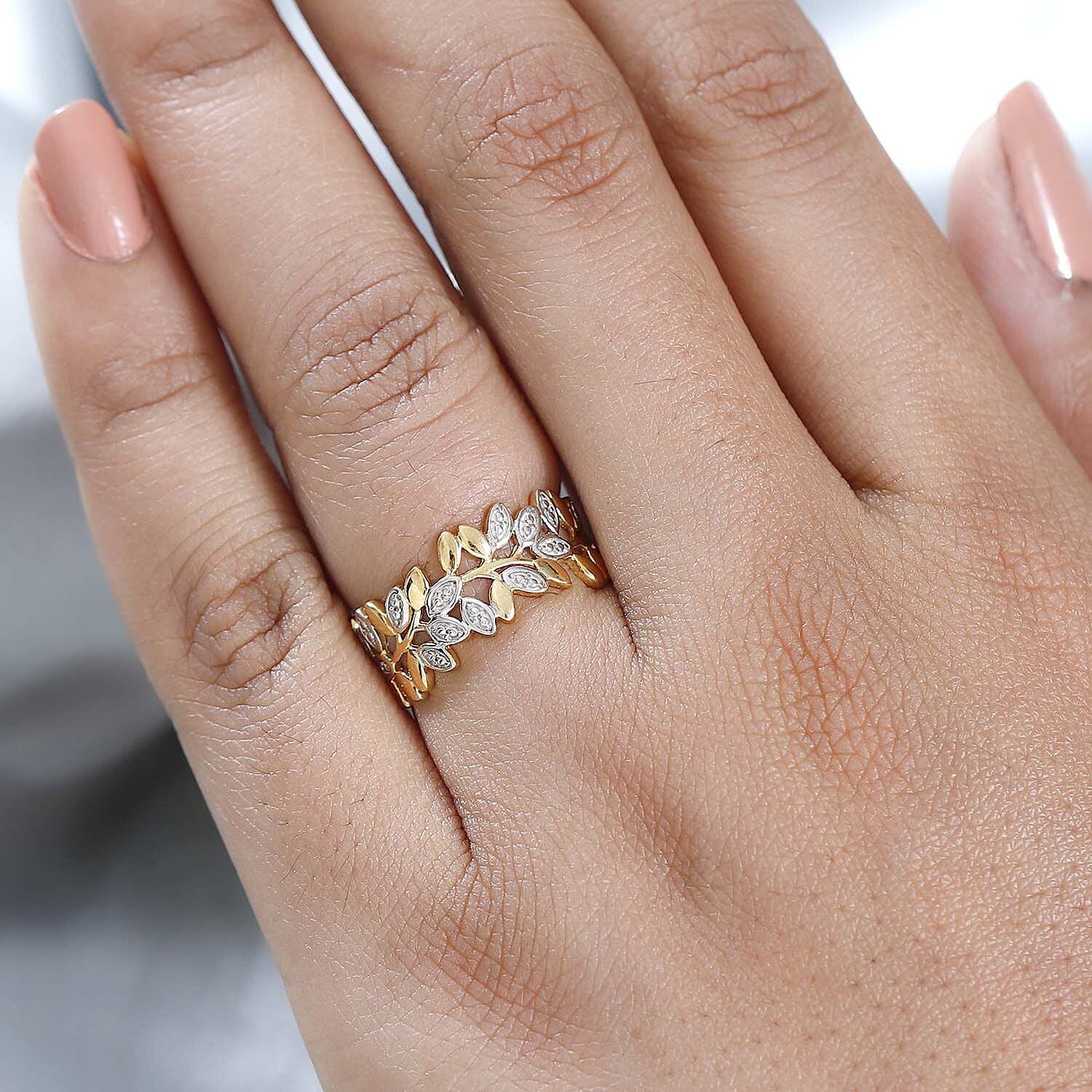 Diamond Olive Leaf Ring in Yellow Gold Overlay Sterling Silver