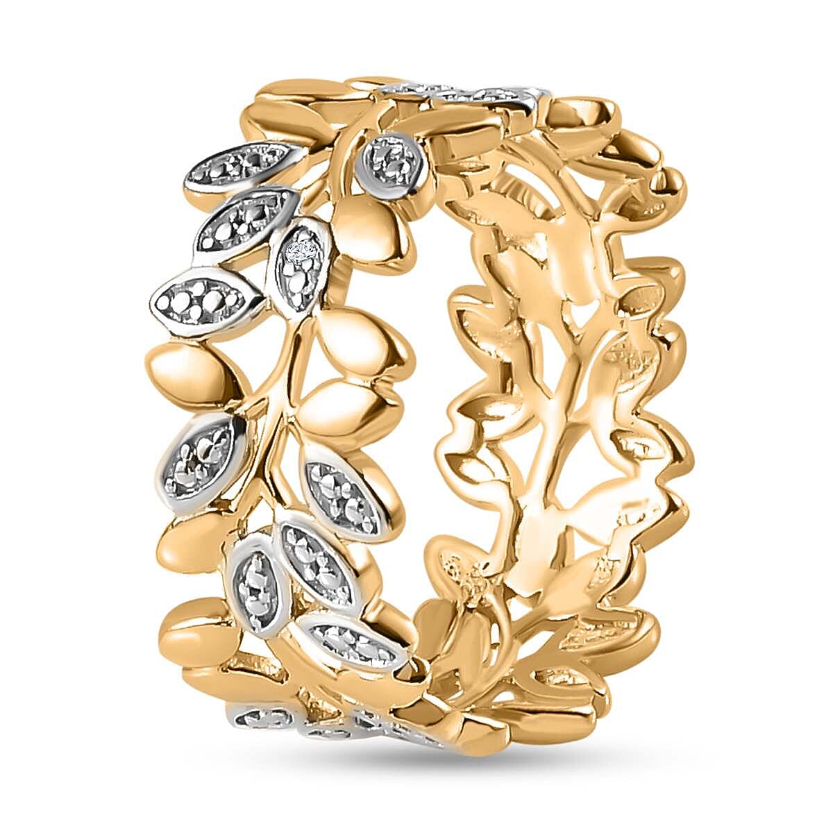 Diamond Olive Leaf Ring in Yellow Gold Overlay Sterling Silver