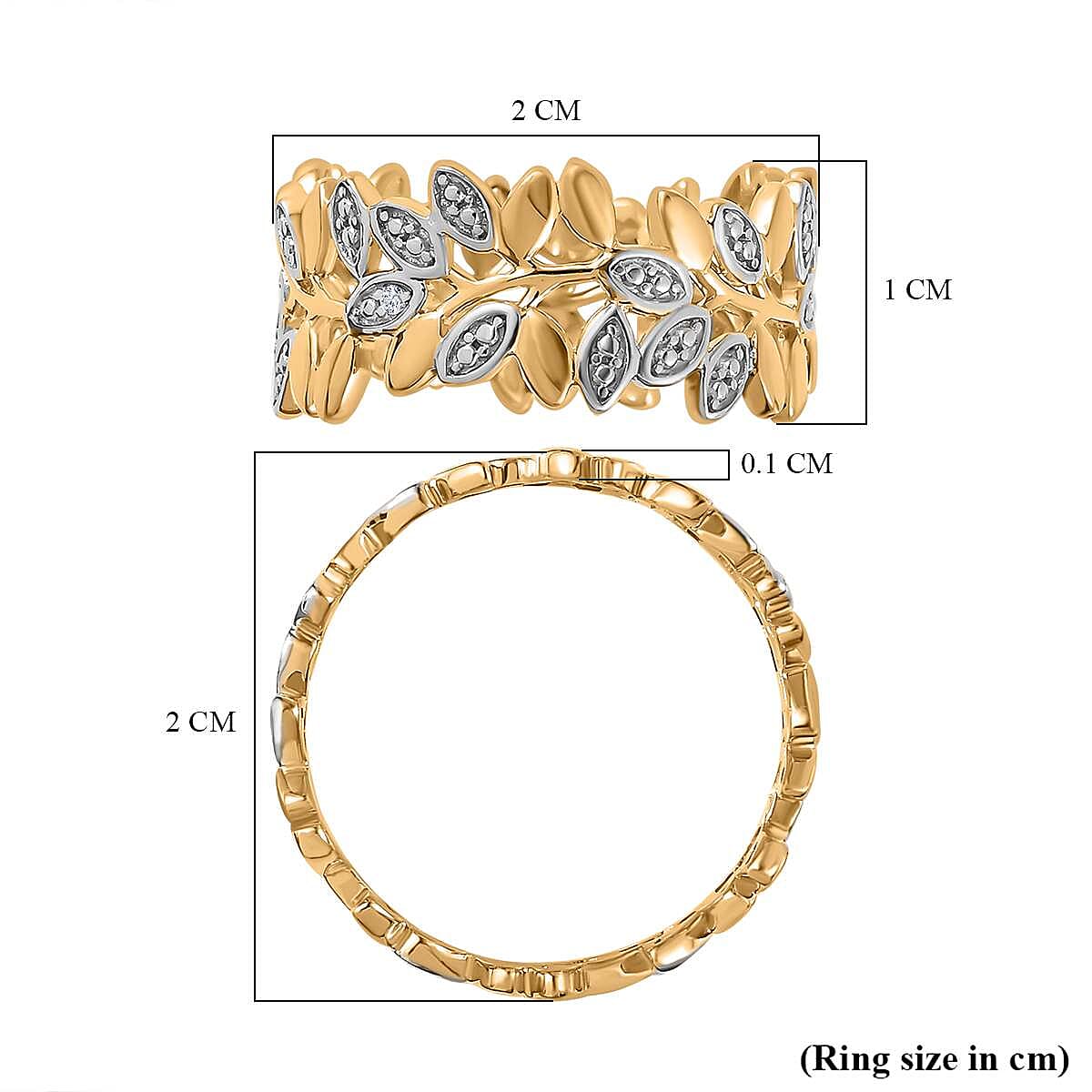 Diamond Olive Leaf Ring in Yellow Gold Overlay Sterling Silver