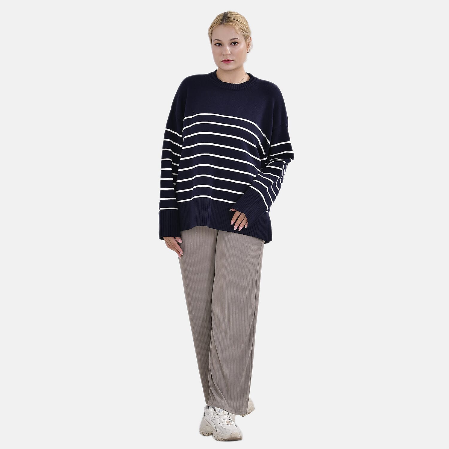 La Marey Stripe Pattern Relaxed Fit Jumper (Size L) - Black