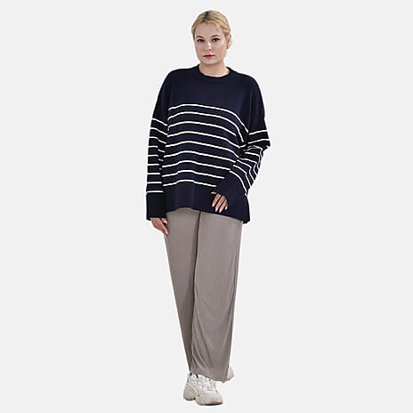 La Marey Stripe Pattern Relaxed Fit Jumper (Size XXL) - Black