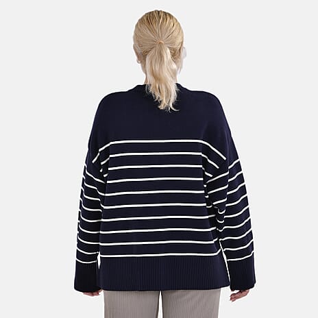 La Marey Stripe Pattern Relaxed Fit Jumper (Size XXL) - Black