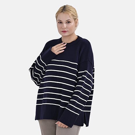 La Marey Stripe Pattern Relaxed Fit Jumper (Size XXL) - Black