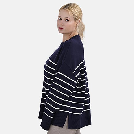 La Marey Stripe Pattern Relaxed Fit Jumper (Size XXL) - Black