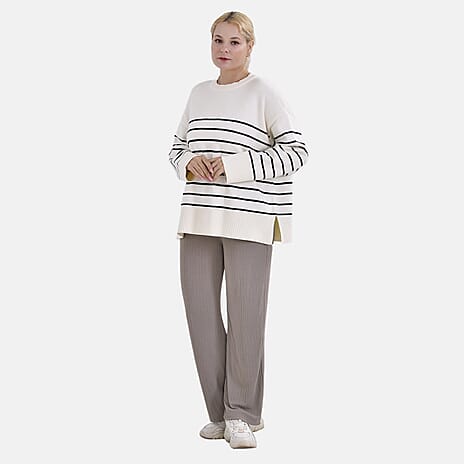 La Marey Stripe Pattern Relaxed Fit Jumper (Size M) - White