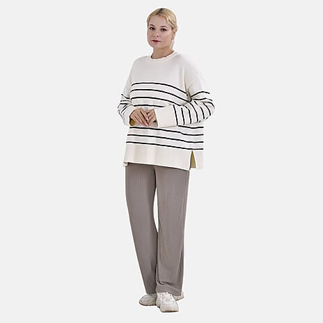 La Marey Stripe Pattern Relaxed Fit Jumper (Size L) - White