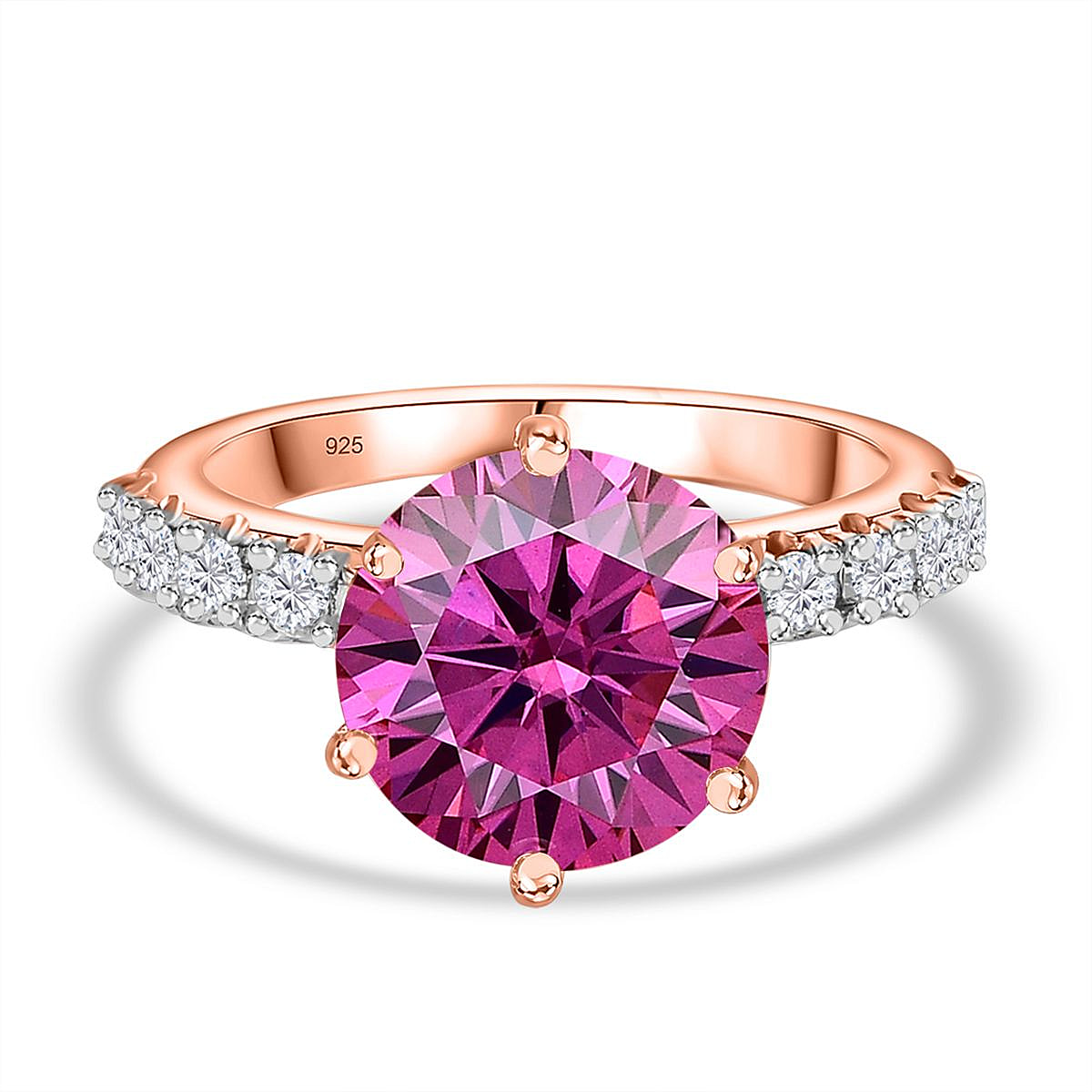 Pink & White Moissanite Ring in 18K Rose Gold Vermeil Plated Sterling Silver 3.73 Ct.