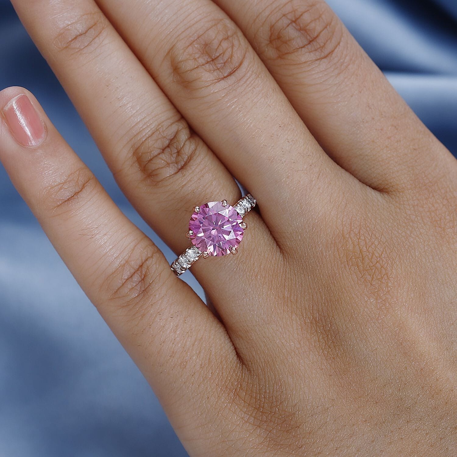 Pink & White Moissanite Ring in 18K Rose Gold Vermeil Plated Sterling Silver 3.73 Ct.