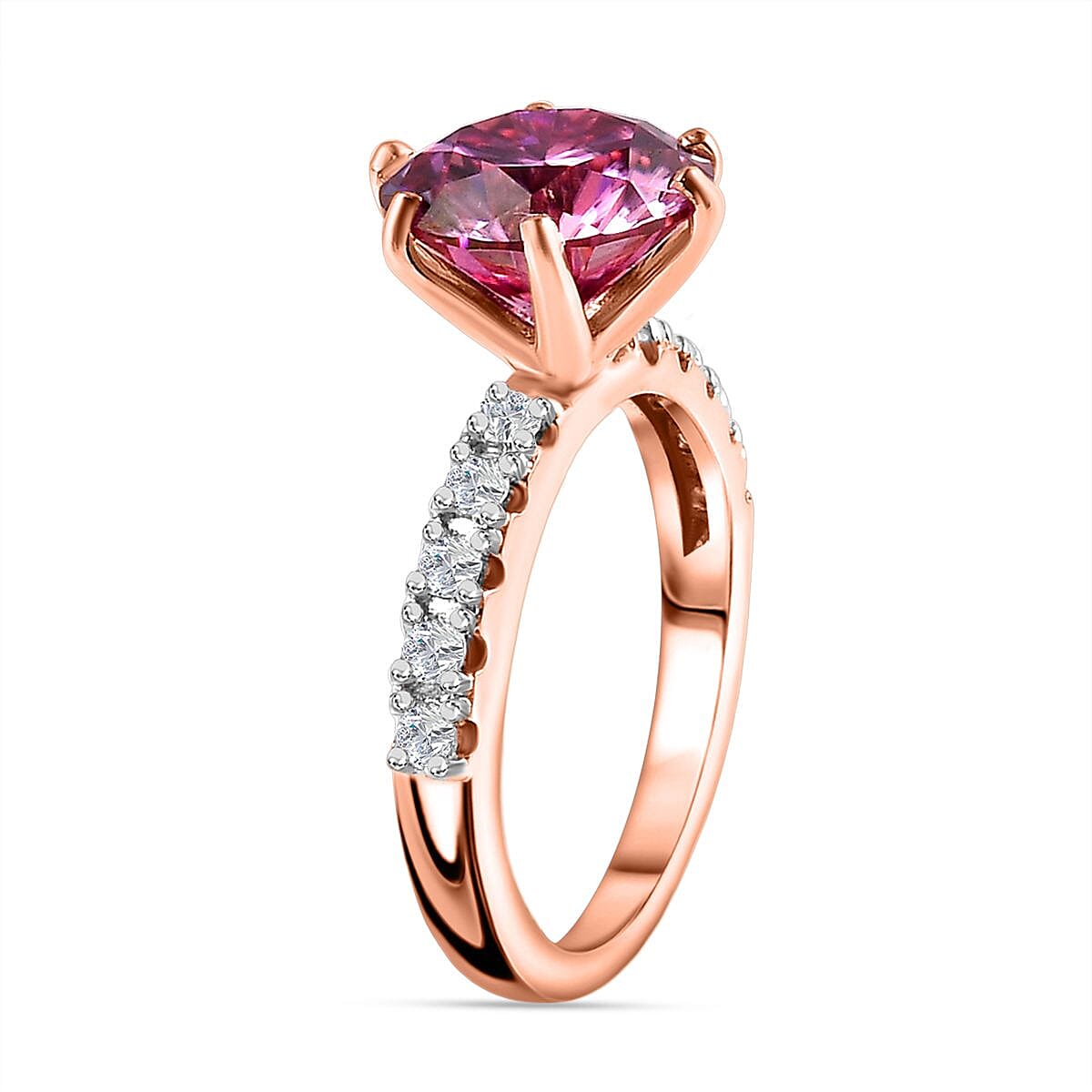 Pink & White Moissanite Ring in 18K Rose Gold Vermeil Plated Sterling Silver 3.73 Ct.
