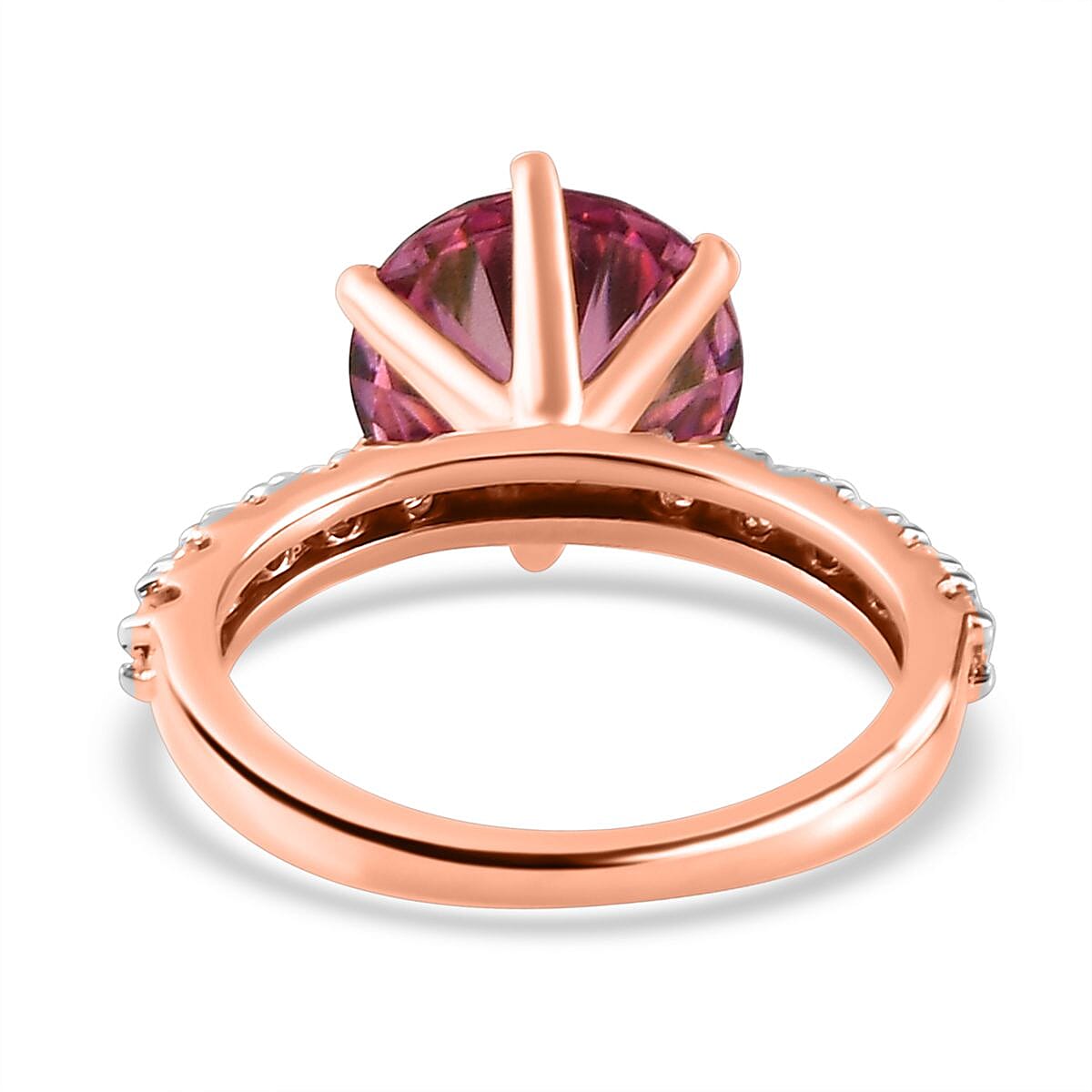 Pink & White Moissanite Ring in 18K Rose Gold Vermeil Plated Sterling Silver 3.73 Ct.