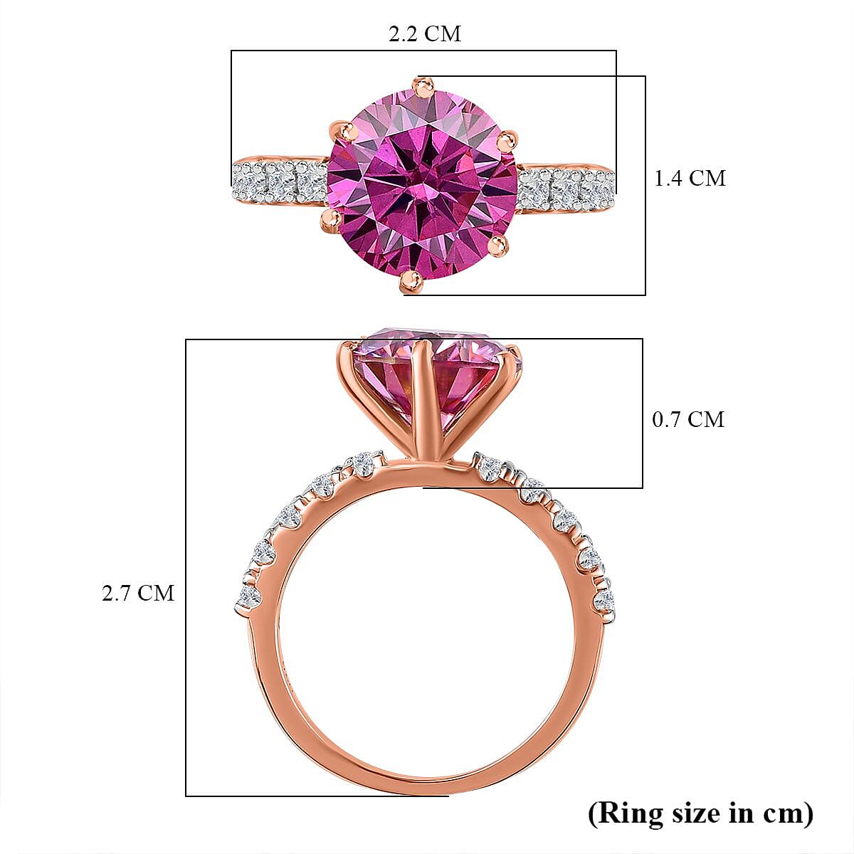 Pink & White Moissanite Ring in 18K Rose Gold Vermeil Plated Sterling Silver 3.73 Ct.
