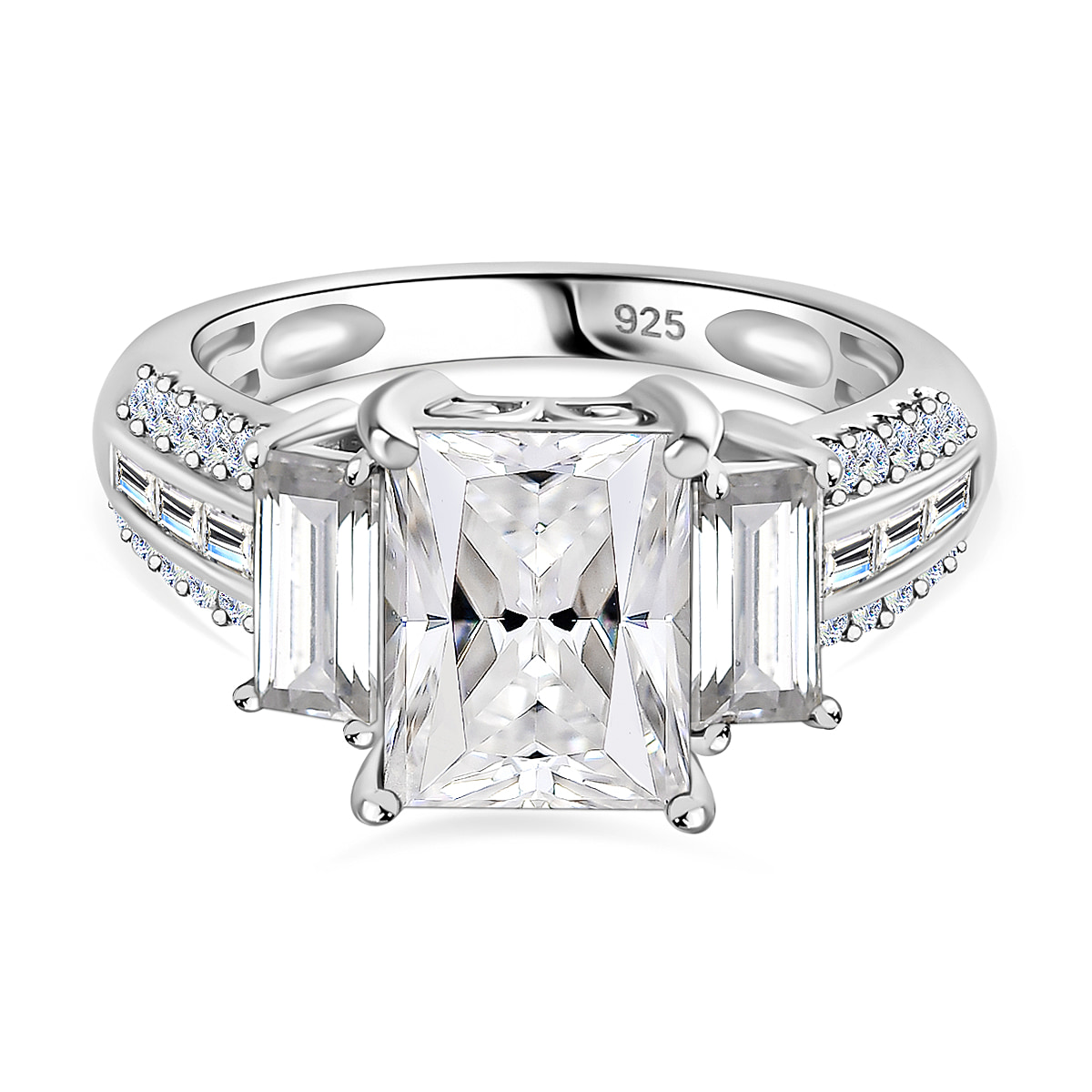 Moissanite Nicolette Ring in Rhodium Overlay Sterling Silver 3.70 Ct