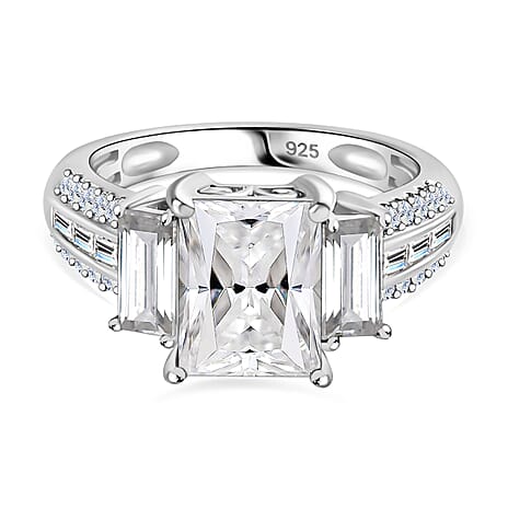Moissanite Nicolette Ring in Rhodium Overlay Sterling Silver 3.70 Ct