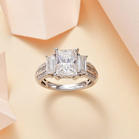 Moissanite Nicolette Ring in Rhodium Overlay Sterling Silver 3.70 Ct
