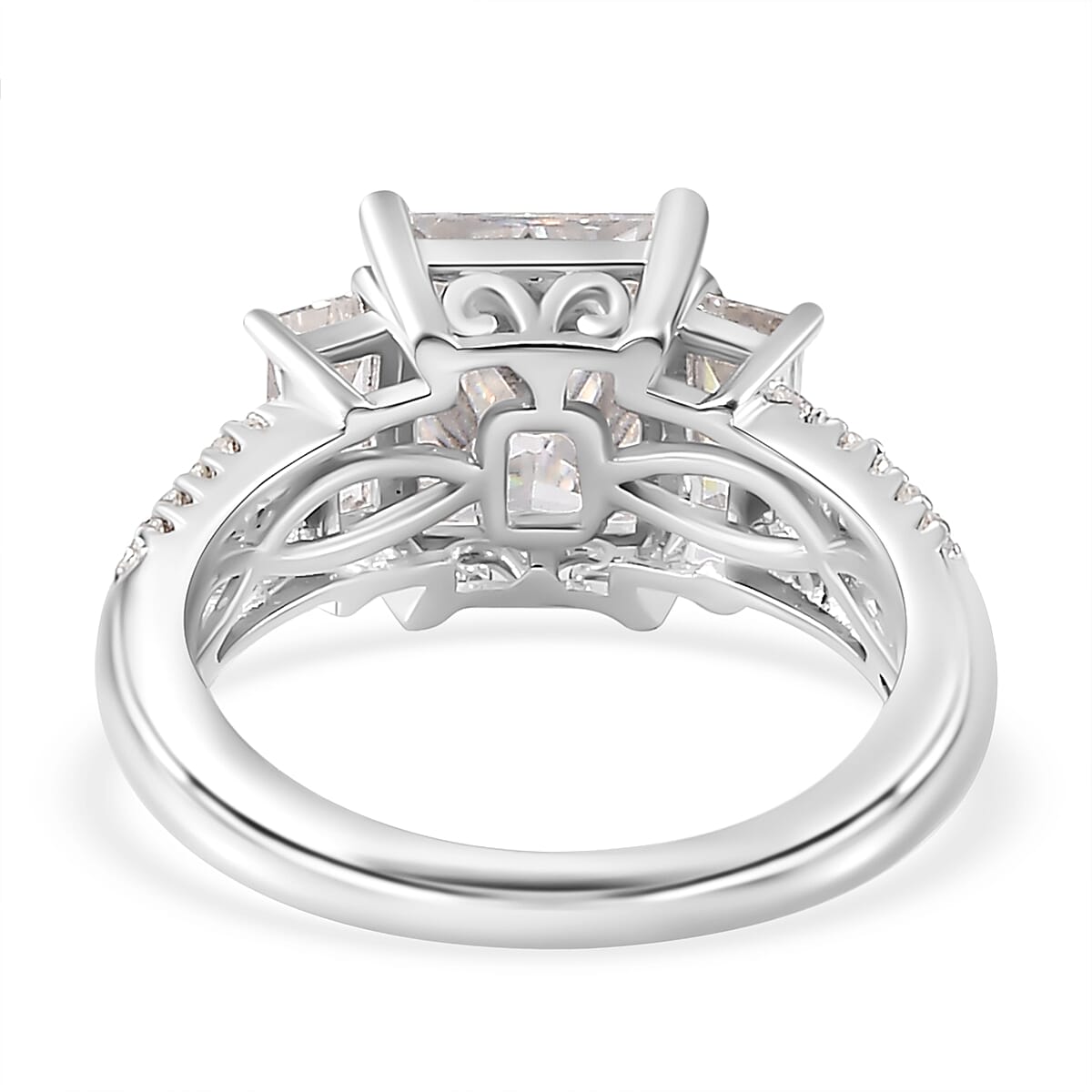Moissanite Nicolette Ring in Rhodium Overlay Sterling Silver 3.70 Ct Moissanite Nicolette Ring in Rhodium Overlay Sterling Silver 3.70 Ct