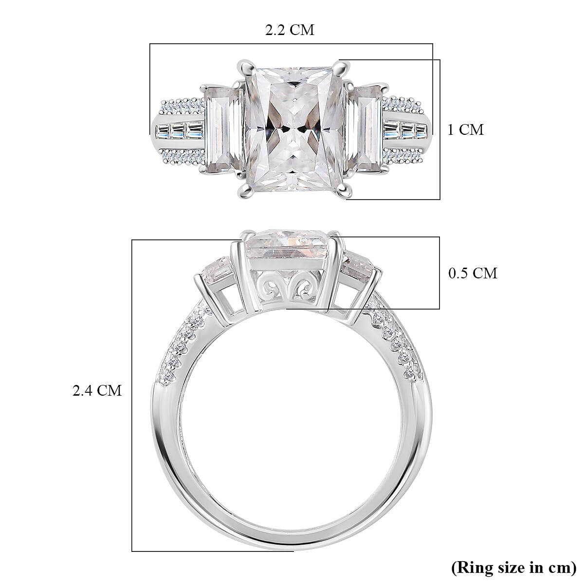 Moissanite Nicolette Ring in Rhodium Overlay Sterling Silver 3.70 Ct Moissanite Nicolette Ring in Rhodium Overlay Sterling Silver 3.70 Ct