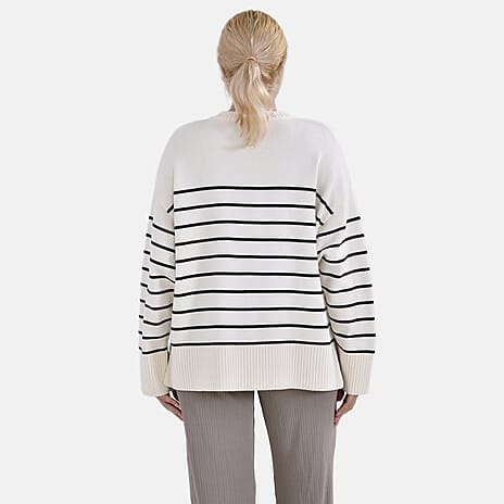 La Marey Stripe Pattern Relaxed Fit Jumper (Size XXL) - White