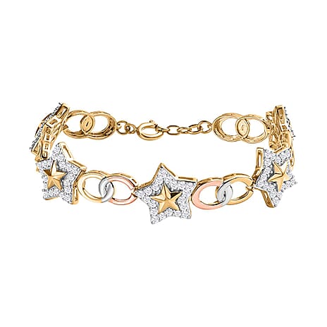 GP Celestial Dream Collection - Moissanite Bracelet (Size - 8) in 18K Yellow, Rose Gold Vermeil & Platinum Plated Sterling Silver 3.13 Ct, Silver Wt. 18.05 Gms