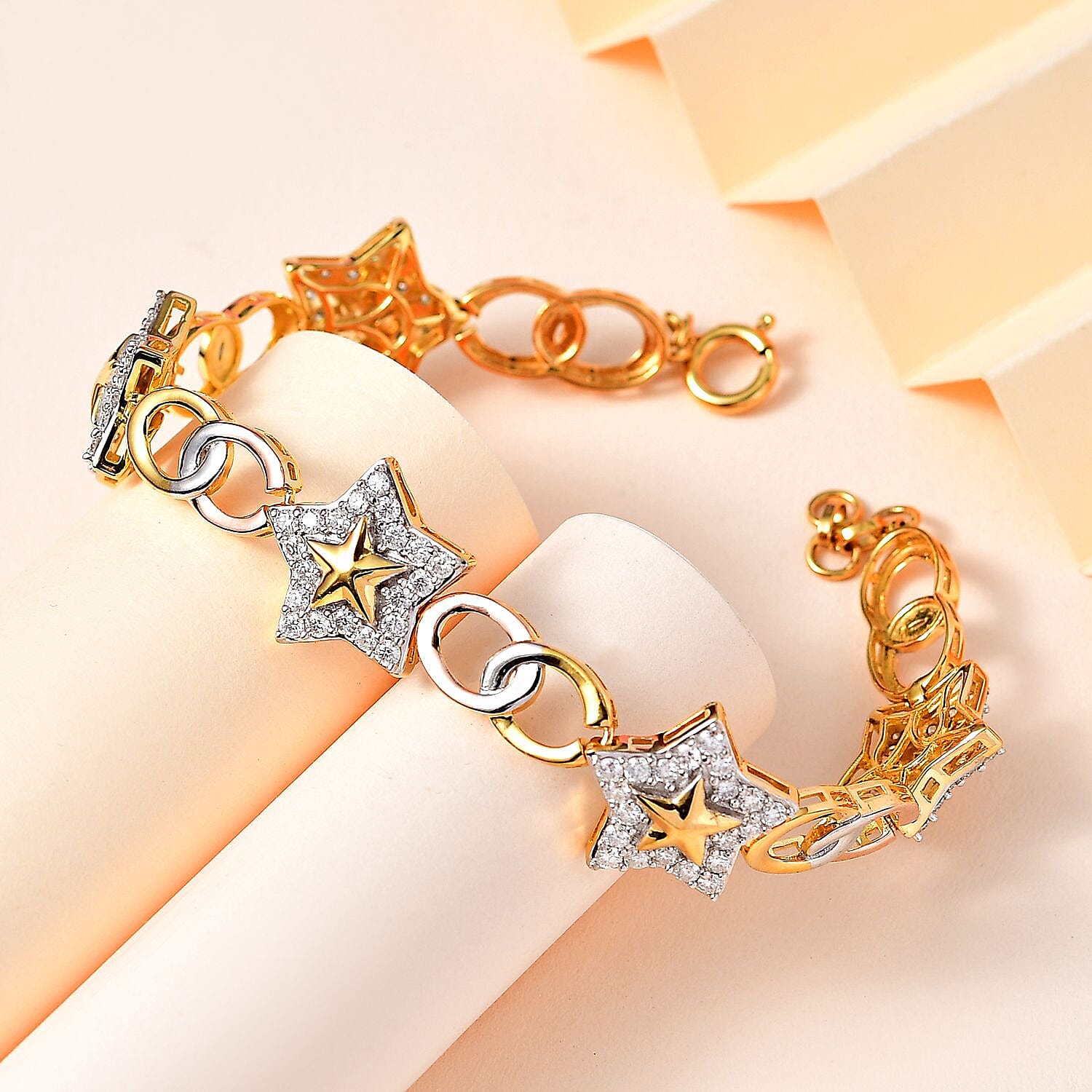 GP Celestial Dream Collection - Moissanite Bracelet (Size - 8) in 18K Yellow, Rose Gold Vermeil & Platinum Plated Sterling Silver 3.13 Ct, Silver Wt. 18.05 Gms