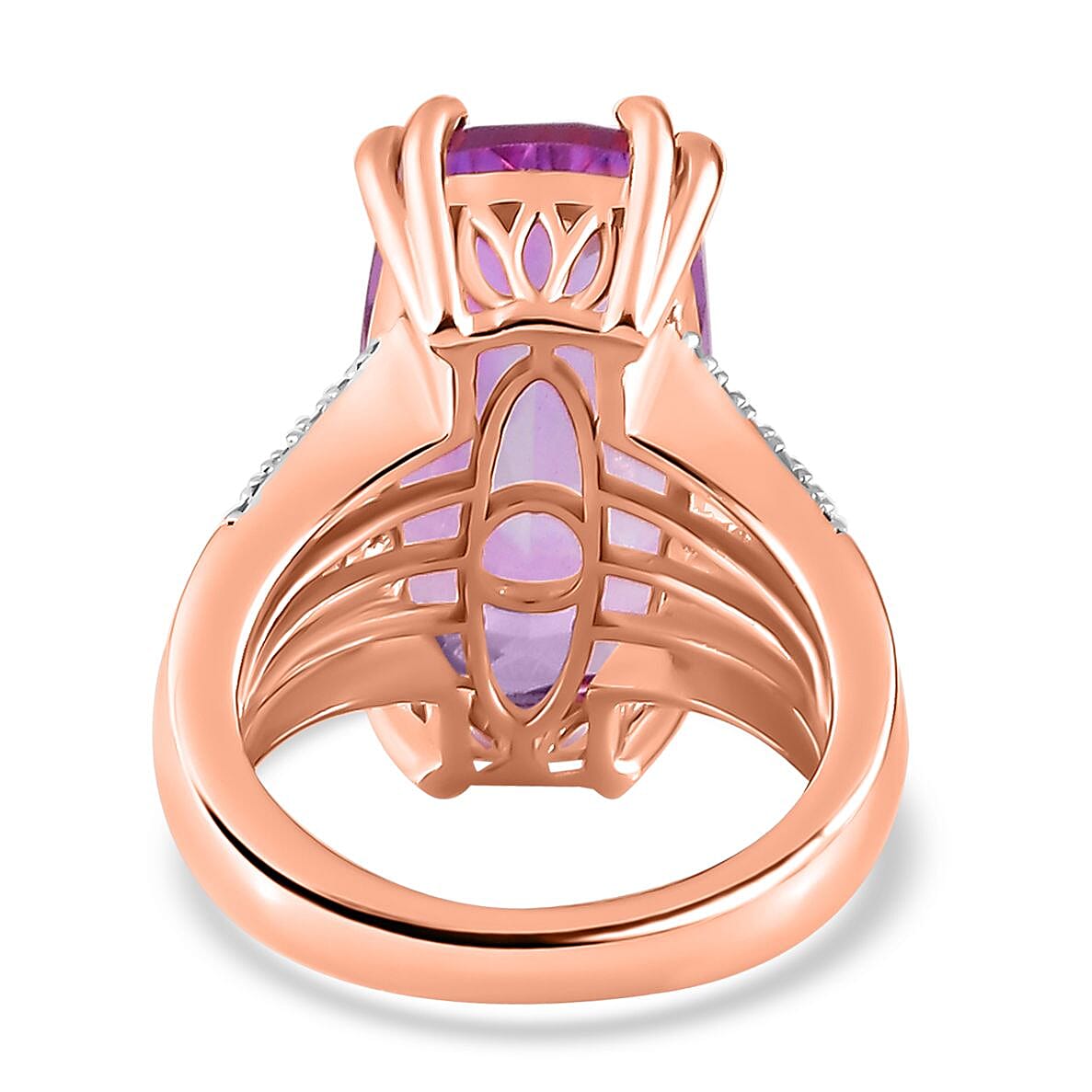 Cocktail Collection - Rare Size AAA Rose De France Amethyst Ring in Vermeil Rose Gold Plated Sterling Silver 11.43 Ct. (Stone Size 20x10 mm)