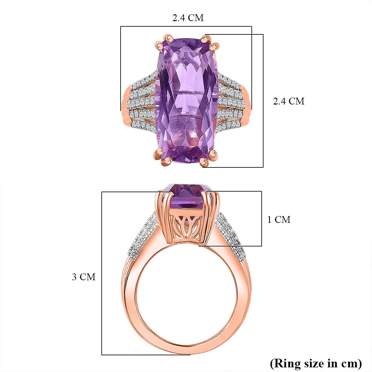 Cocktail Collection - Rare Size AAA Rose De France Amethyst Ring in Vermeil Rose Gold Plated Sterling Silver 11.43 Ct. (Stone Size 20x10 mm)