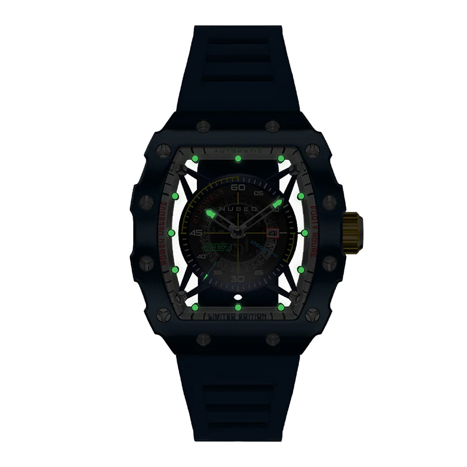 NUBEO Huygens Limited Edition Movt. 5 ATM Water Resistant Watch with Blue Silicone Strap