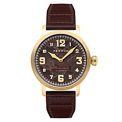 PEGOUD Premiere Mechanical Skeleton Movement 5 ATM Water Resistant Watch with Blue Genuine Leather Strap Complimentory Nusound Earbud