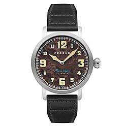 PEGOUD Premiere Mechanical Skeleton Movement 5 ATM Water Resistant Watch with Blue Genuine Leather Strap Complimentory Nusound Earbud