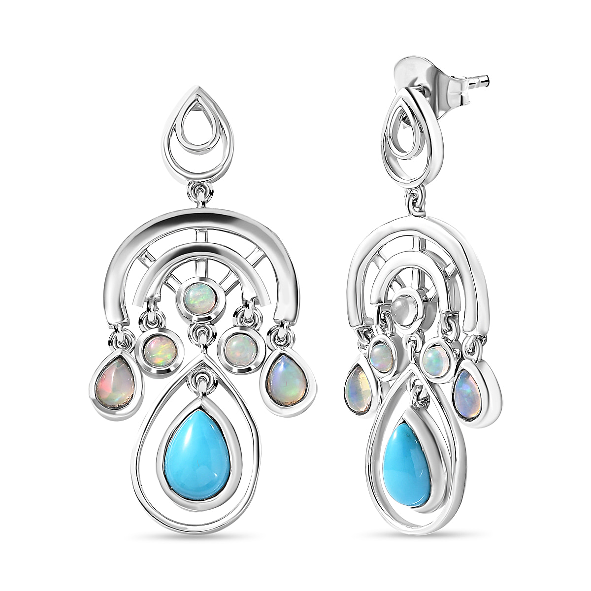 Arizona Sleeping Beauty Turquoise & Ethiopian Welo Opal Dangle Earrings in Platinum Overlay Sterling Silver 2.06 Ct, Silver Wt. 5.74 Gms