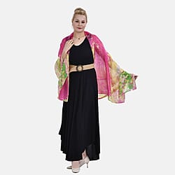 LA MAREY Printed 100% Mulberry Silk Scarf- Pink and Yellow