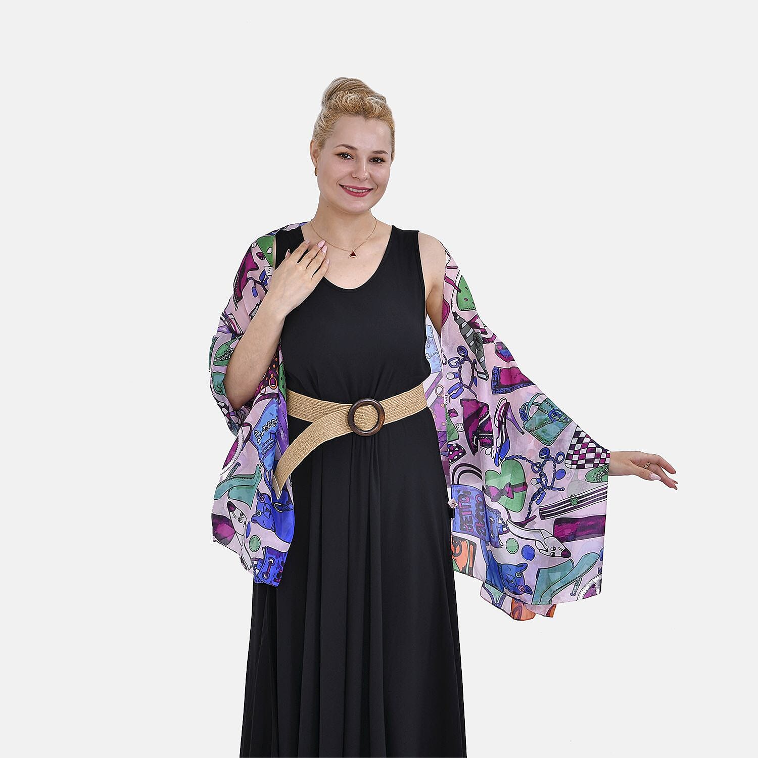 LA MAREY Floral Printed Mulberry Silk Scarf 