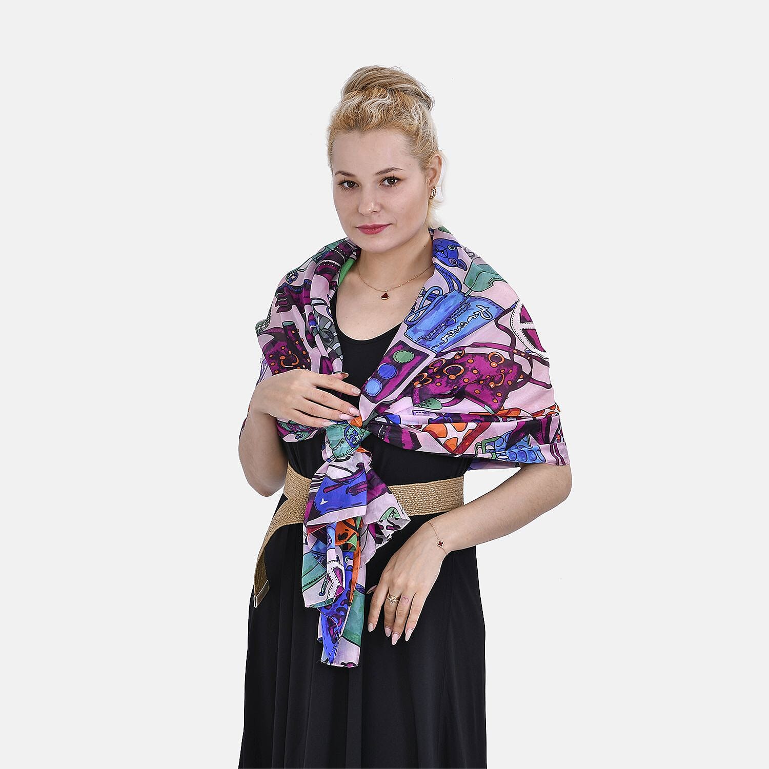LA MAREY Floral Printed Mulberry Silk Scarf 