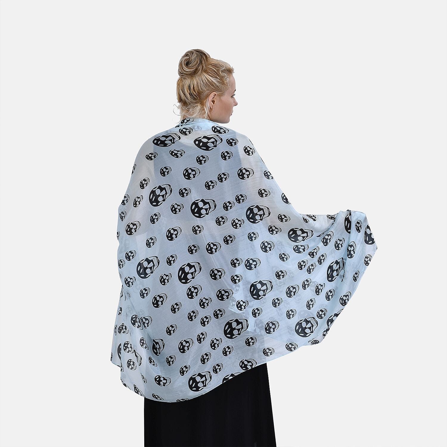 LA MAREY Floral Printed 100% Mulberry Silk Scarf (Size 180x110 cm) - Skull