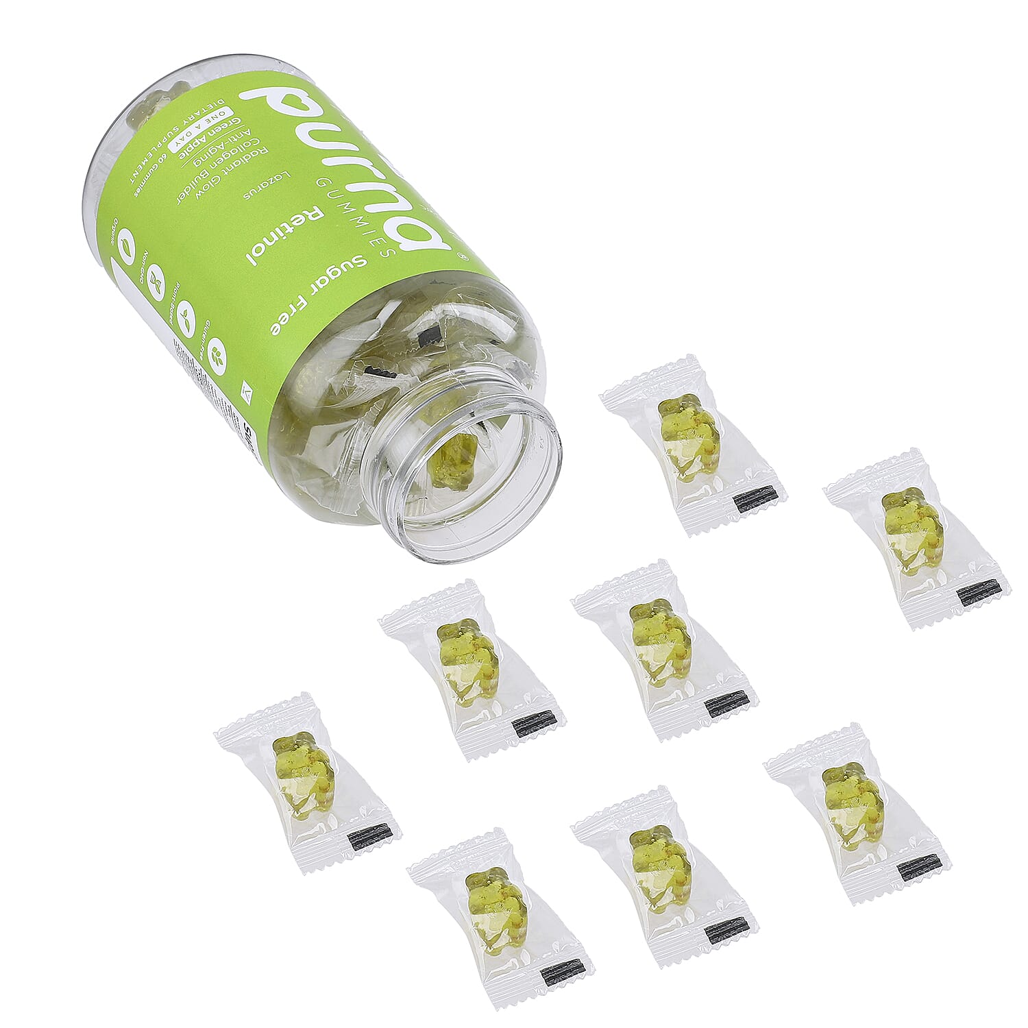 Purna Gummies - Big Pack - Retinol Sugar Free Green Apple Flavour - 60 Gummies