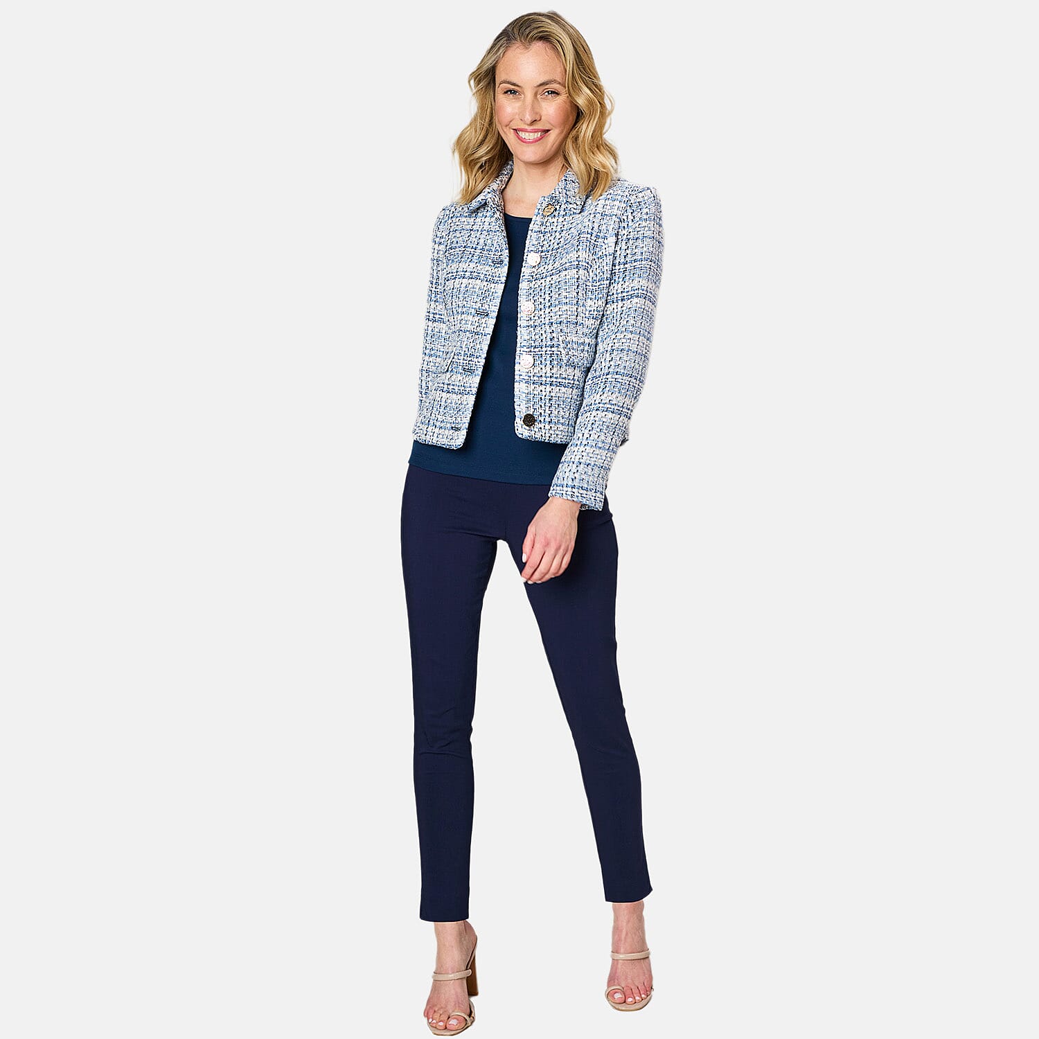 Emreco Classic Collar Cropped Boucle Jacket (Size 12) - Blue