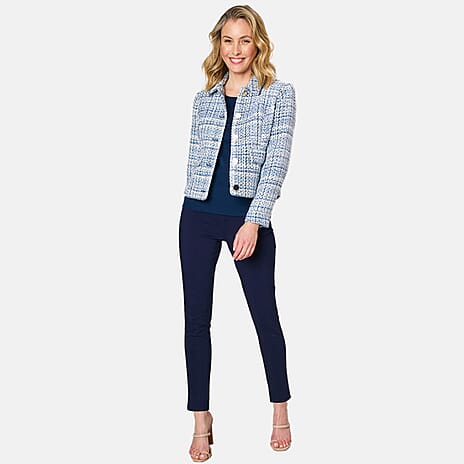 Emreco Classic Collar Cropped Boucle Jacket (Size 12) - Blue